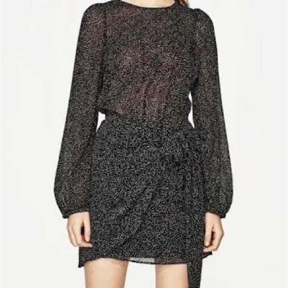 Zara Trafaluc Speckled Dress Top Sheer Wrap Around Lined Skirt LBD Size 2